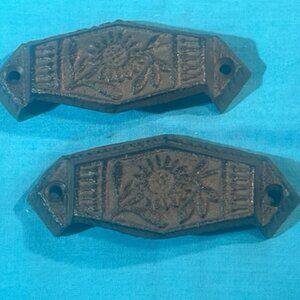 Two (2) Scrolled Cast Iron 3 7/8"wide Drawer Finger Cup Pulls Two (2) 9001